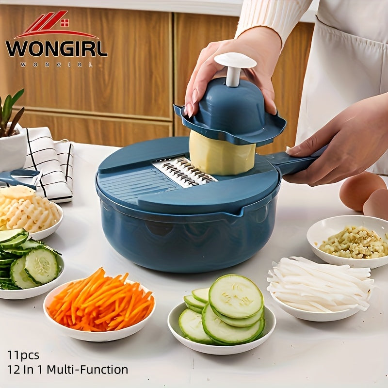 12-In-1 Multi-Functional Vegetable Chopper Carrots Potatoes Manually Cut Shred Slicer Radish Grater Kitchen Tools Vegetable Cutter For Hotel/Commercial