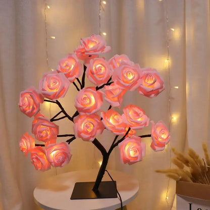 24 LED Rose Tree Light – USB Powered Fairy Flower Lamp for Bedroom, Home, Wedding, and Holiday Decoration