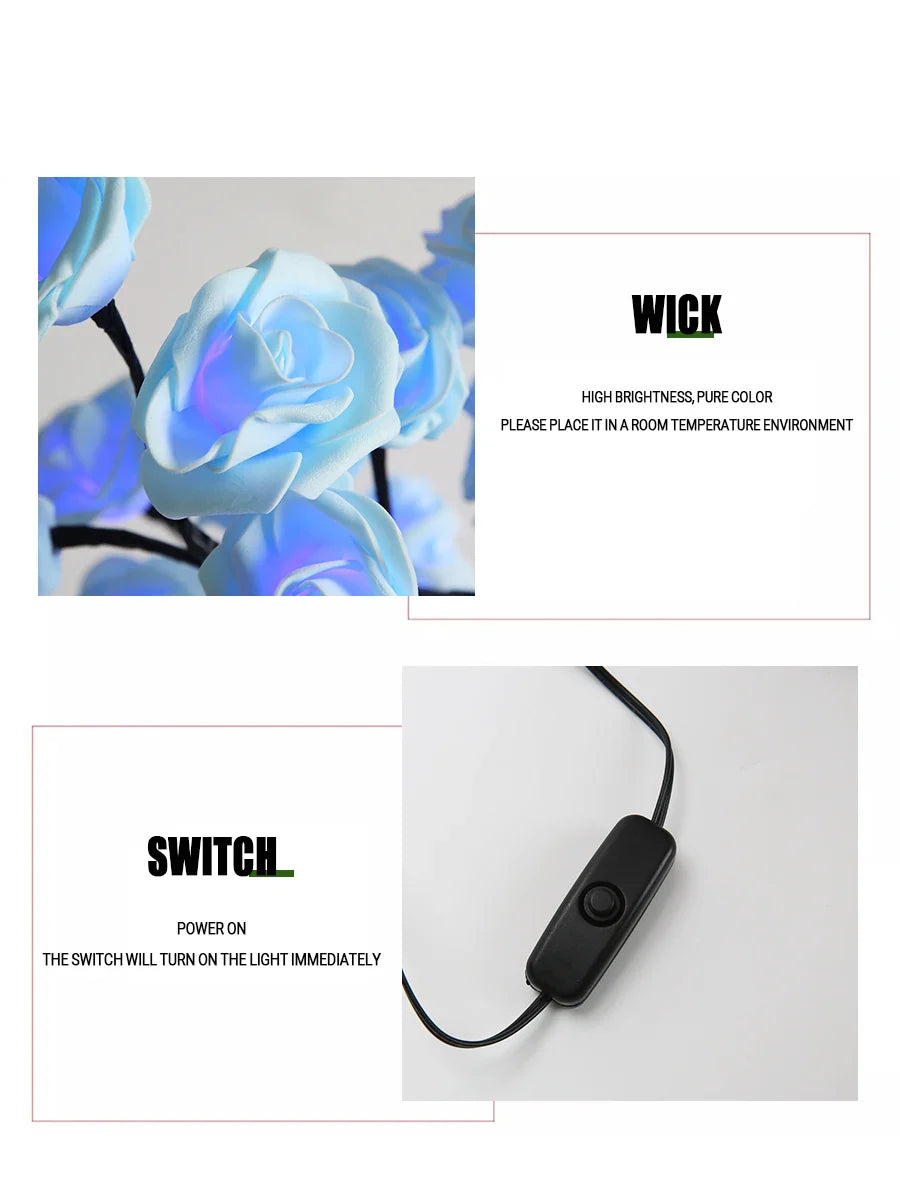 24 LED Rose Tree Light – USB Powered Fairy Flower Lamp for Bedroom, Home, Wedding, and Holiday Decoration