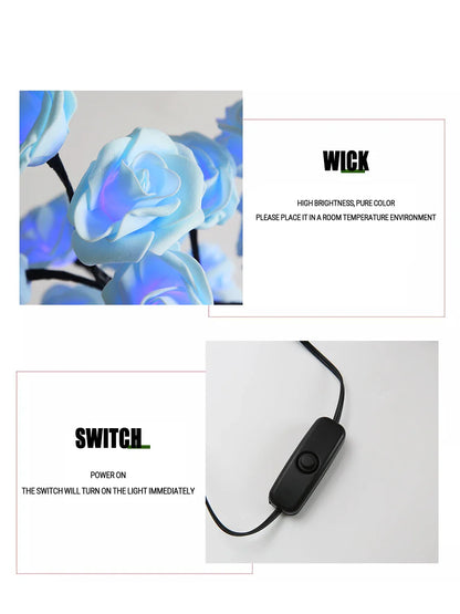 24 LED Rose Tree Light – USB Powered Fairy Flower Lamp for Bedroom, Home, Wedding, and Holiday Decoration