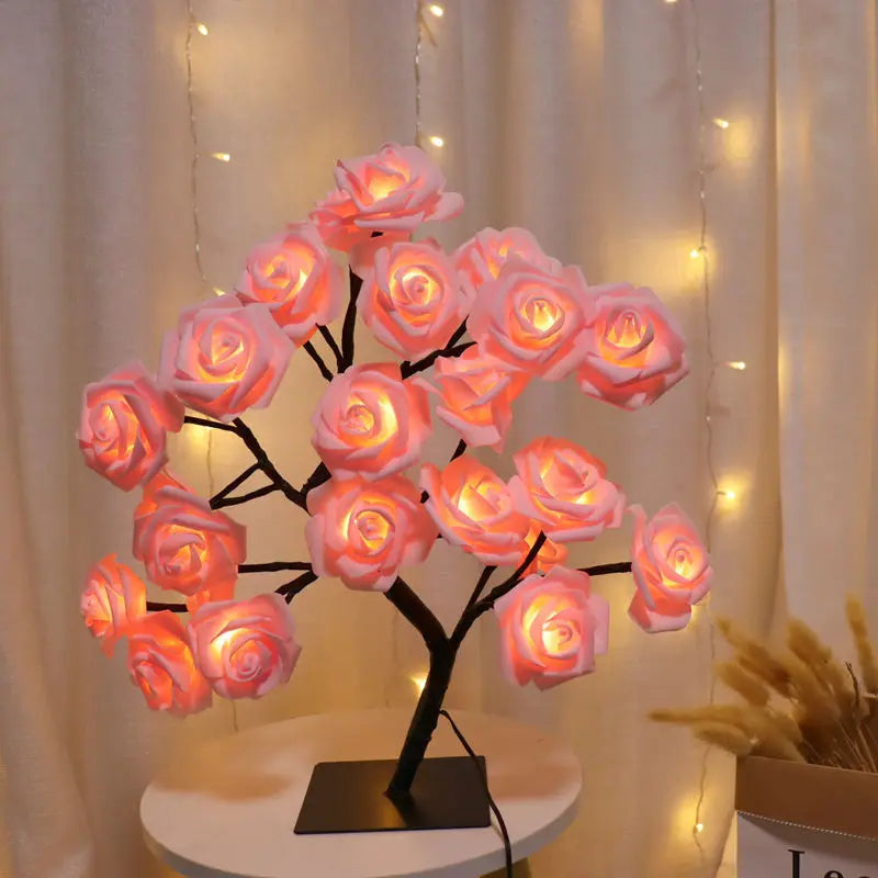 24 LED Rose Tree Light – USB Powered Fairy Flower Lamp for Bedroom, Home, Wedding, and Holiday Decoration