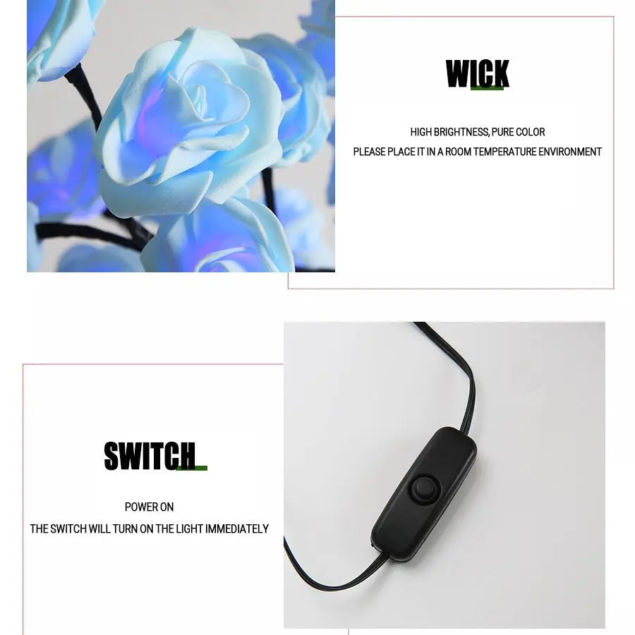 24 LED Rose Tree Light – USB Powered Fairy Flower Lamp for Bedroom, Home, Wedding, and Holiday Decoration