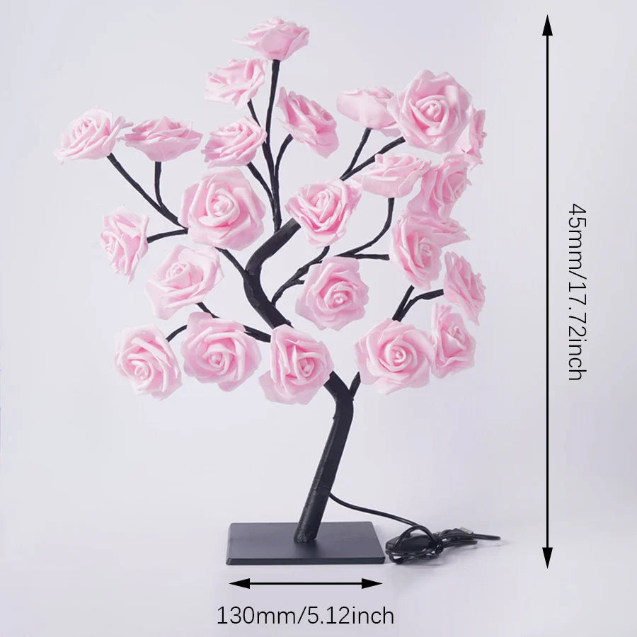 24 LED Rose Tree Light – USB Powered Fairy Flower Lamp for Bedroom, Home, Wedding, and Holiday Decoration